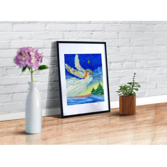 Original Oil Painting Angel Trumpet Christmas Winter Night Sky 8x10 Canvas Art - Picture 3 of 11